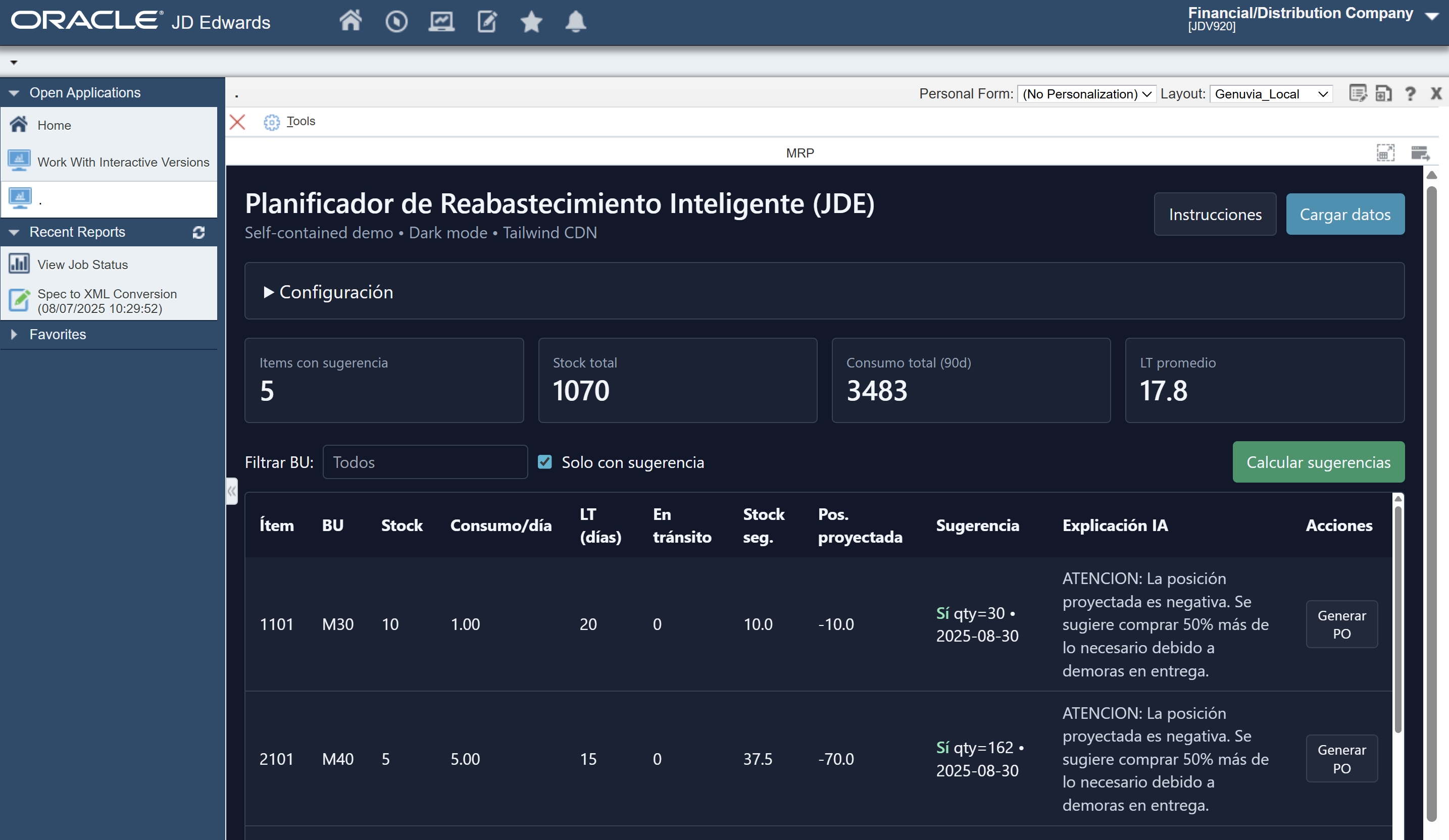 Planificador de Reabastecimiento Inteligente JDE